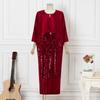 Oversized Women 3/4 Sleeve Glitter Sequin Patchwork Casual Baggy Maxi Kaftan Dress