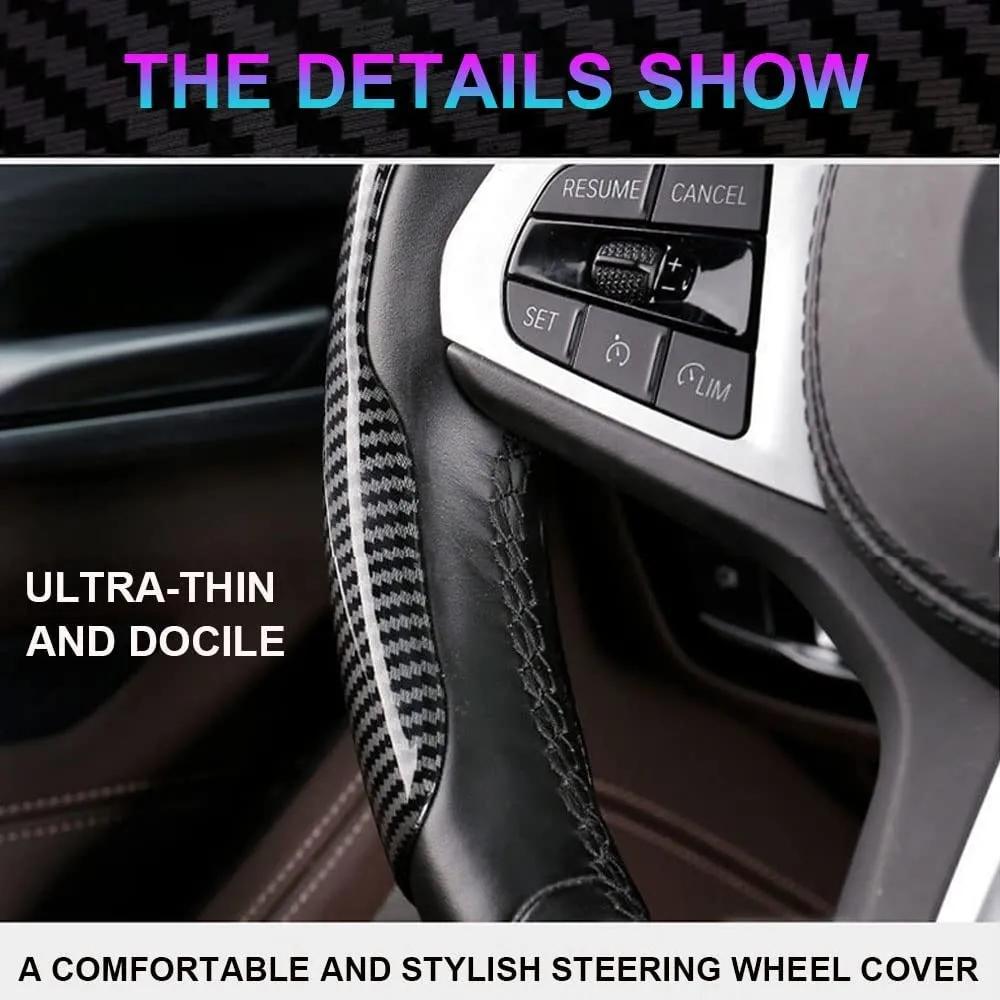 Non-Slip Sport Car Steering Cover Fit 38cm/15inch Carbon Fiber Steering Wheel Booster Cover Universal Car