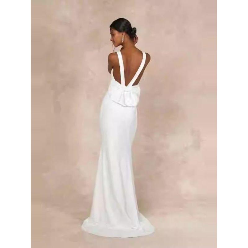 Export Single Lu's Pure White Fairy Spaghetti-Strap Trailing Annual Party Party Bare Back Bows Dress Evening Dress