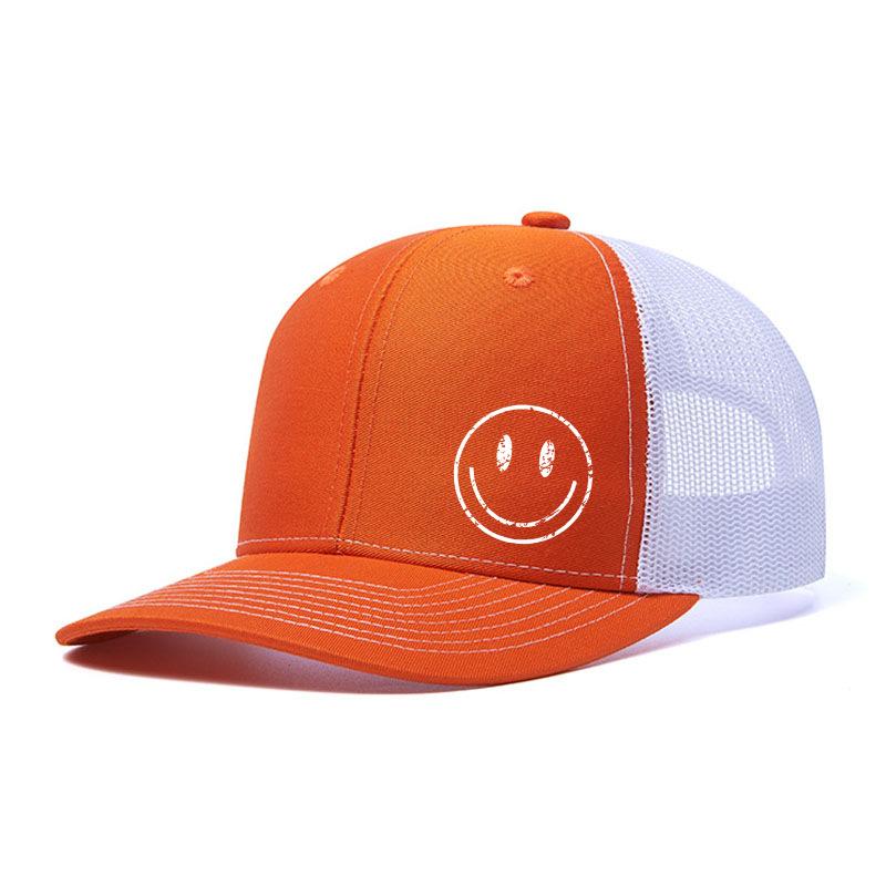 Heat Transfer Smiley Baseball Cap Slightly Curved Richardson Truck Cap Outdoor Breathable Mesh Cap Sun Protection