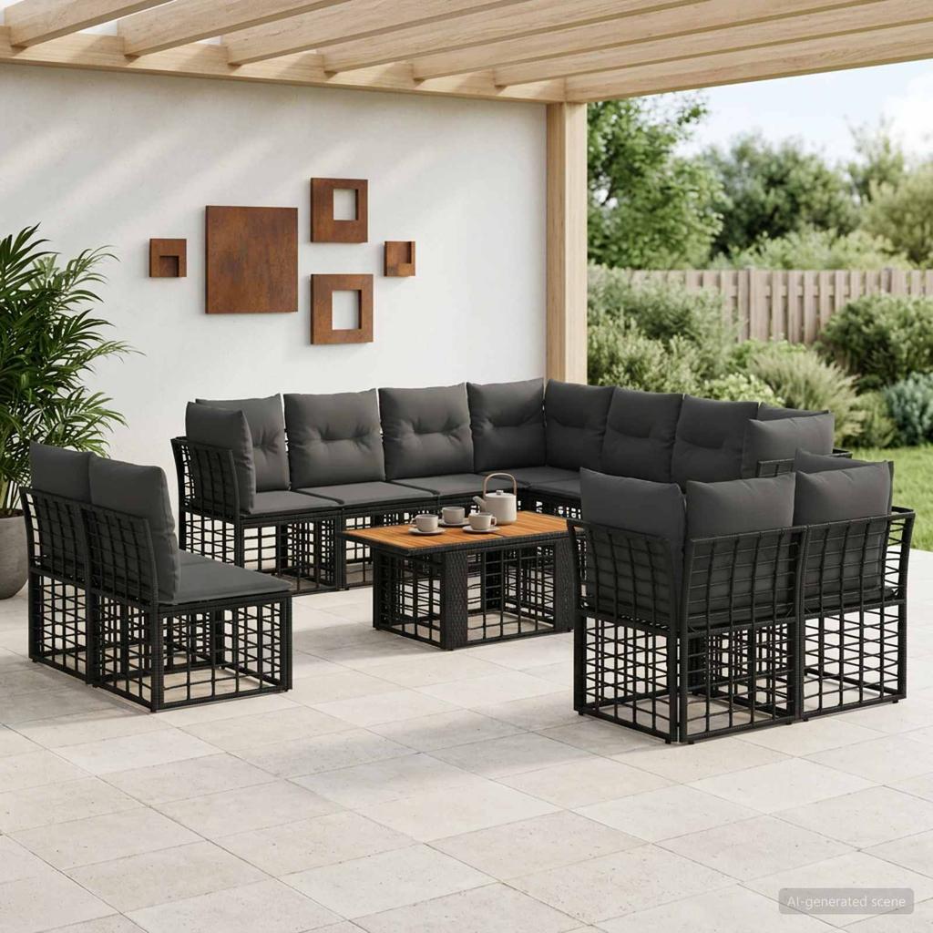 Garden Sofa Set 12 Pieces Black and Dark Grey Poly Rattan