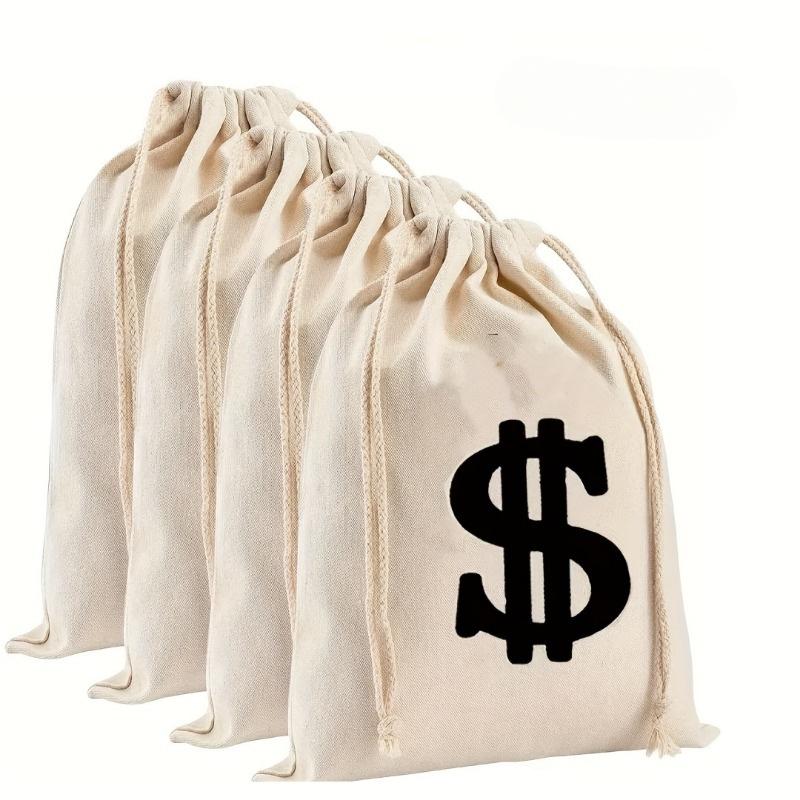 

5 шт. холщовых денежных мешочков со знаком доллара - идеально подходят для Дня святого Валентина, Нового года, Пасхи, косплея и вечеринок, костюмов, реквизита Pack of 5 белый