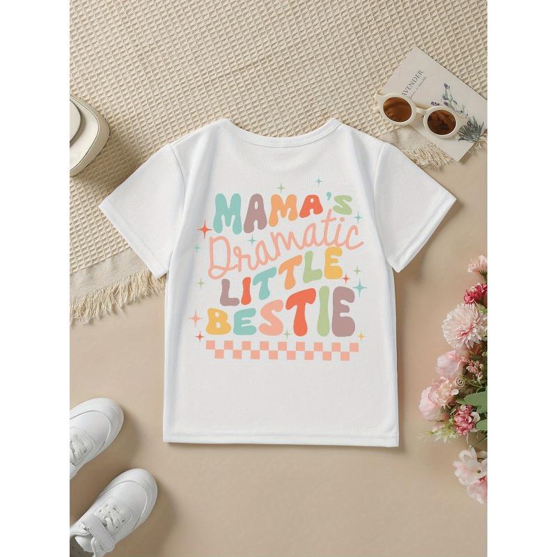 

European sizes Summer Fashion Short-Sleeve T-Shirt for Girls Featuring Mama S Dramatic Little Bestie with Double-Sided Print 98cm белый