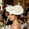 Damehovedbeklædning, Tophat med Fjer, Net og Bånd, Letvægts Dekorativ Fascinator Hat til Bryllupper, Cocktailfester og Te-fester