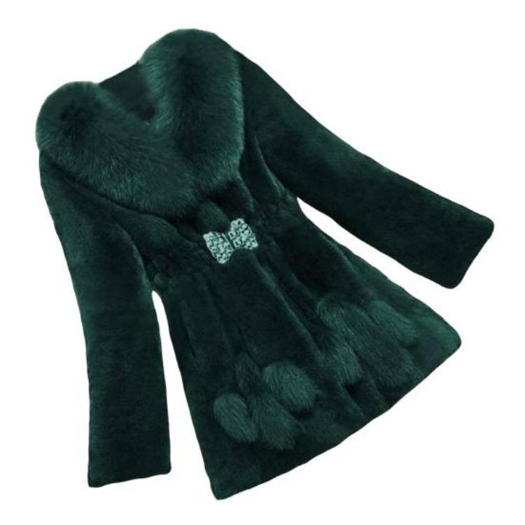 Cappotto in Finta Pelliccia Donna Inverno Morbido Fibbia Strass Slim Elastico Lunghezza Media