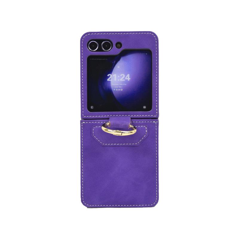 Samsung Z Flip 6 Fold & Ring Case: Skin-Feel Protective Cover with Screen Bracket for Cross-Border Use