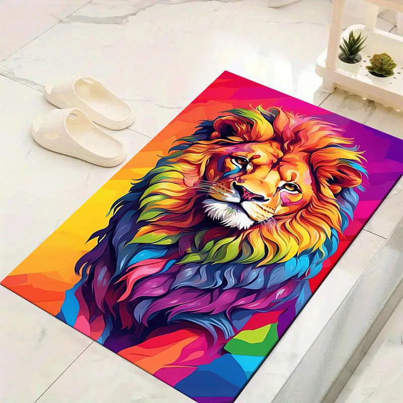 1pc Colorful Lion Print, Design Indoor Area Rug - Soft, Anti-Slip, and Durable Gaming Room Decor for Bedroom