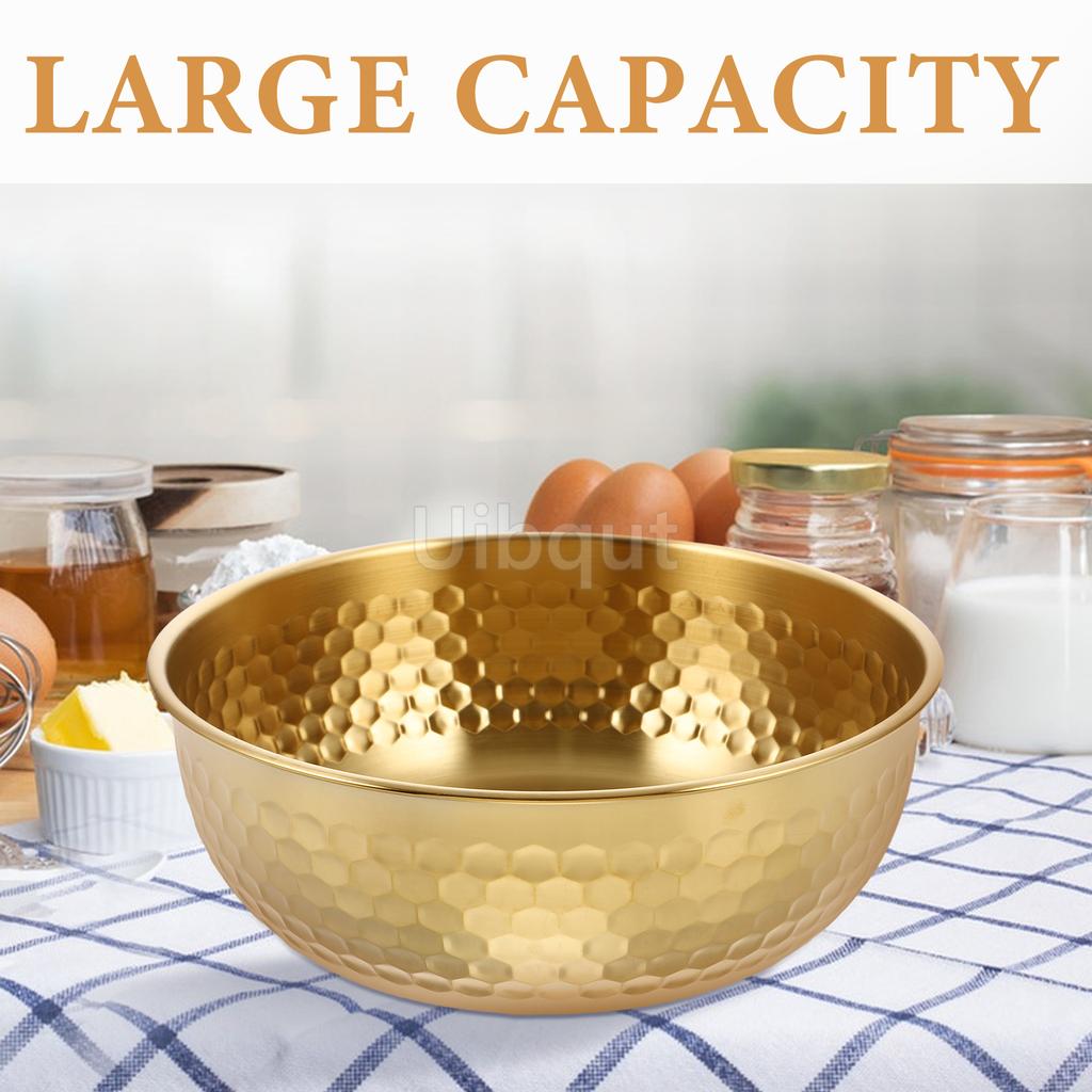 Stainless Steel Salad round Bowl Hammered Texture Gold Japanese BIG Large Capacity Fruit Mixing Plate Decorative Dinnerware Set