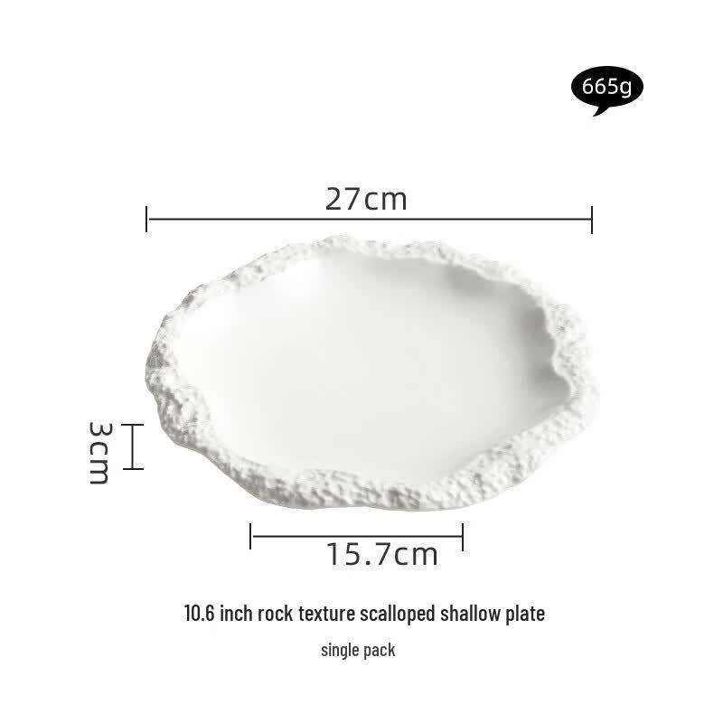 Ru Han 10.6-inch White Porcelain Dinner Plate with Stone Texture Rim