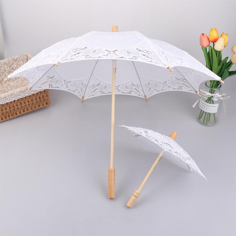 Vintage White 15/19/30/38Cm Lace Parasol Umbrella Embroidery Cotton Lace Flower Girl Umbrella Kids Sun Umbrella Photo Prop