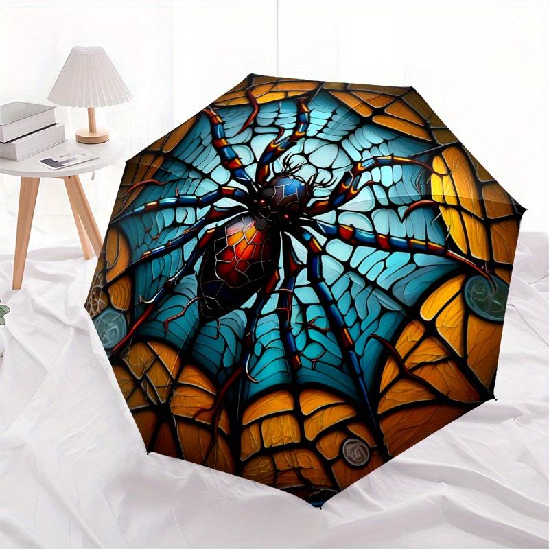 Stained Spider Wall Art: Unique Home DecorUmbrella, Portable 3-Fold Umbrella for Men & Women,Christmas Gift ES81