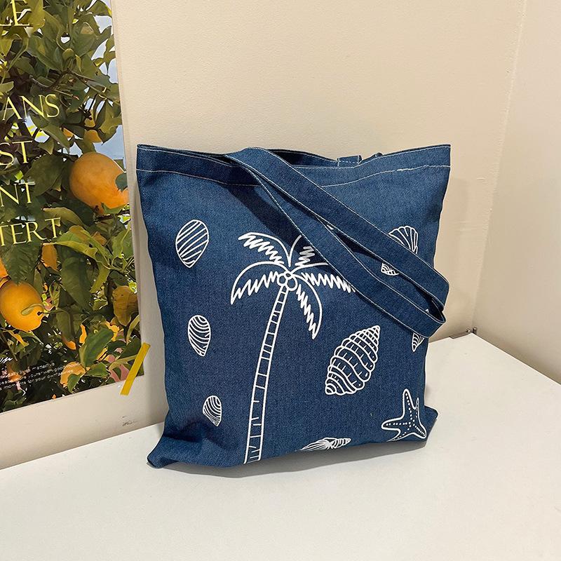 

Hot Sale Denim Butterfly Mushroom Vintage Printed Canvas Bag Shoulder Bag Tote Bag Shopping Bag