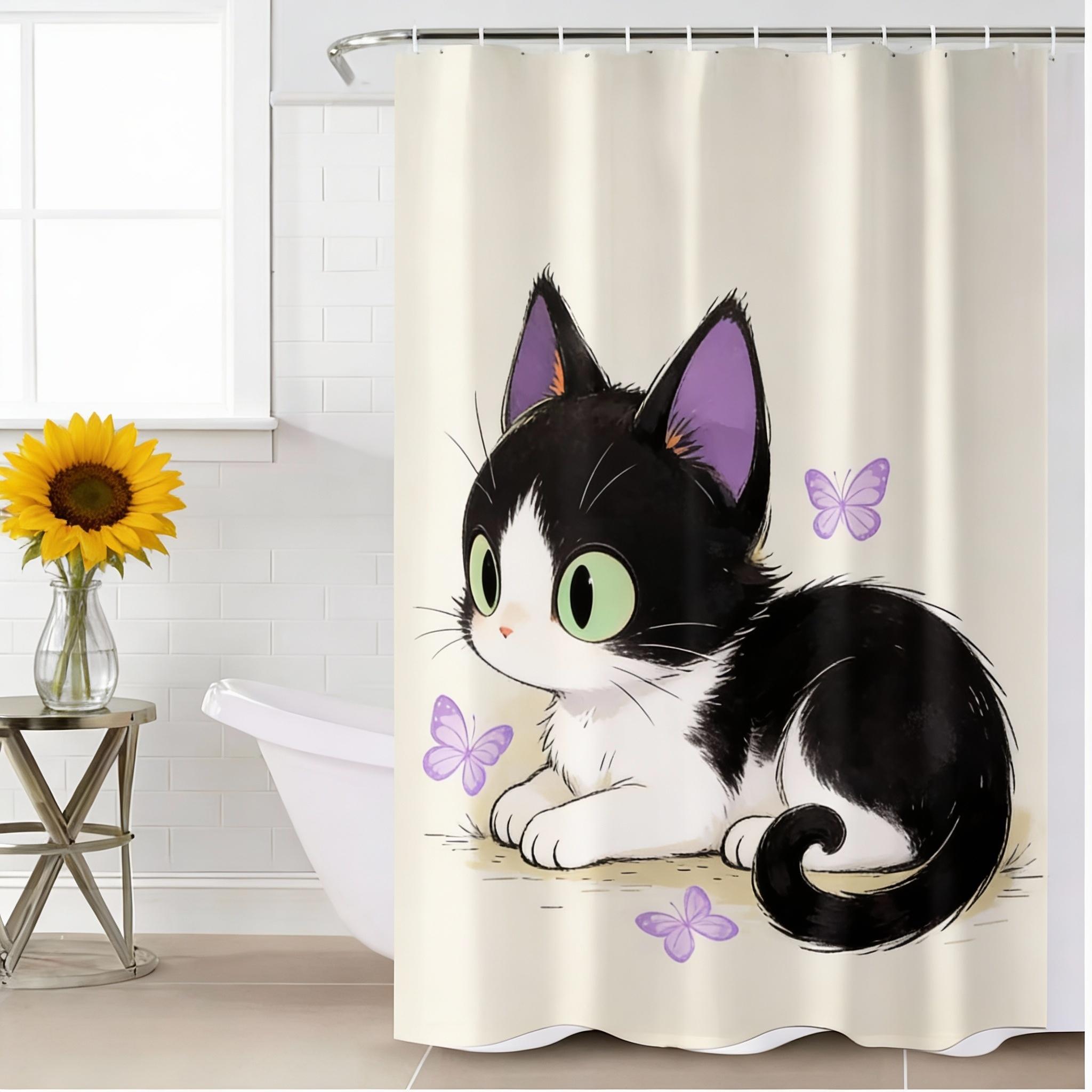 

Cute Black Cat Shower Curtain, Waterproof And Mildew-Resistant For Adorable And Whimsical Bathroom Decor, Durable Design W60H190(CM)-1 Pcs