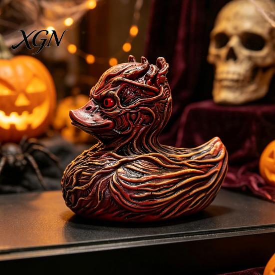 Kleines Harz-Autozubehör Halloween Horror Entenfigur, Teufelstier Statue, Gruseliges Badezimmerornament Gotisches Schreibtischdekor für Regal Schreibtisch