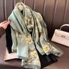 1 Pcs 90X180 Retro Chinese-style Green Animal, Crane and Flower Long Scarf, Paired with an Air-conditioned Shawl for Women