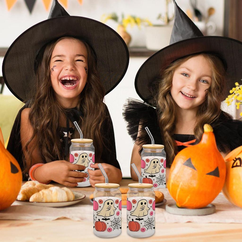 400ml Halloween Cups with Lid Straw Pumpkin Ghost Tumbler for Kids Adults Iced Coffee Halloween Party Festive Gatherings Gift