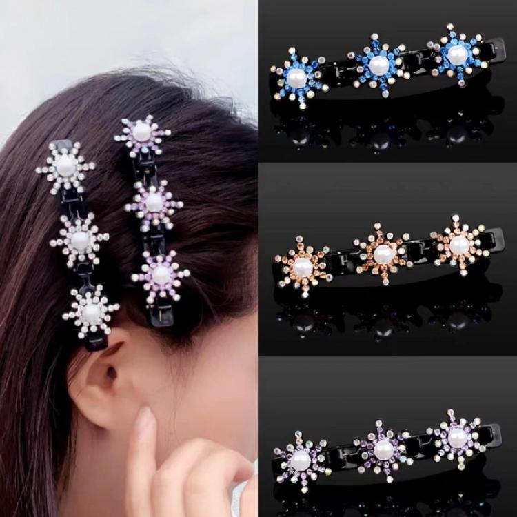 5x Sparkling Crystal Stone Braided Hair Clips Tooth-Shaped Non-Slip Bang Hairpin