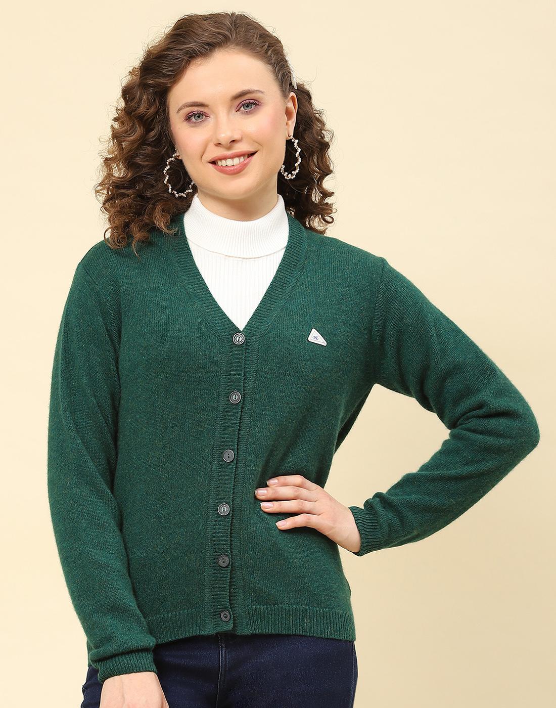 

Monte Carlo Womens Solid Green V Neck Full Sleeve Cardigan L зелёный