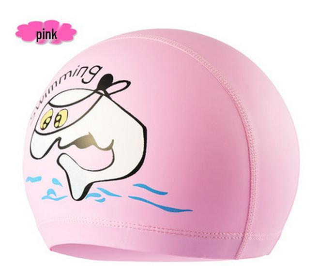Children's Comfortable Dolphin Swimming Cap - Solid Color PU Coated, Suitable for Boys & Girls.