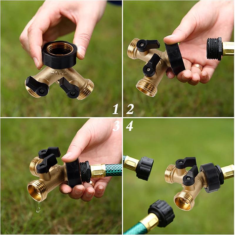 Garden Hose Splitter 2 Way Heavy Duty Y Connector Brass Garden Hose Adapter Hose Bib Splitter