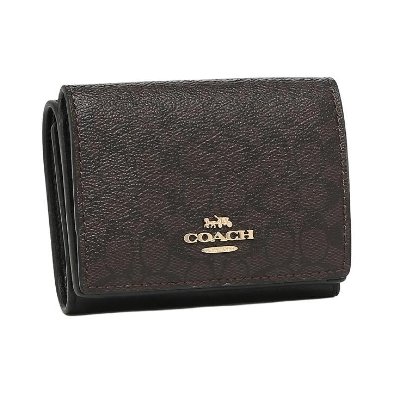 Coach 10 Classic Presbyopia Logo Coated Canvas Wallet Women's Black Brown Black Brown