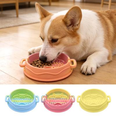 Silicone Pet Slow Feeder Bowl with Dual Handles Suction Cup Anti-Choking Slow Down Eating Food Bowl for Small Medium Large Breed Dogs