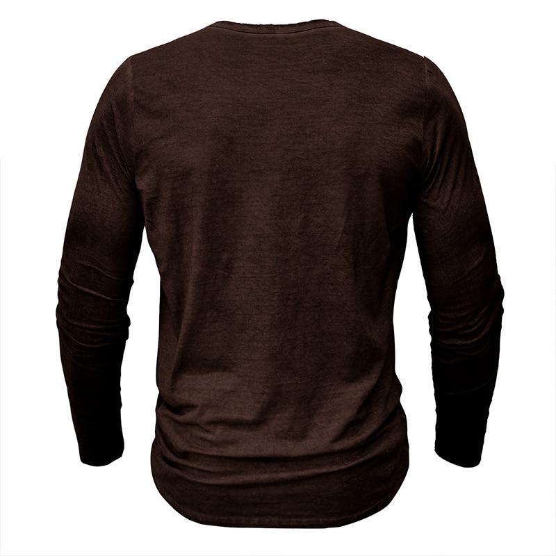 Herren Unifarbenes Henley-Shirt Langarm Lässig Knopfleiste Oberteil