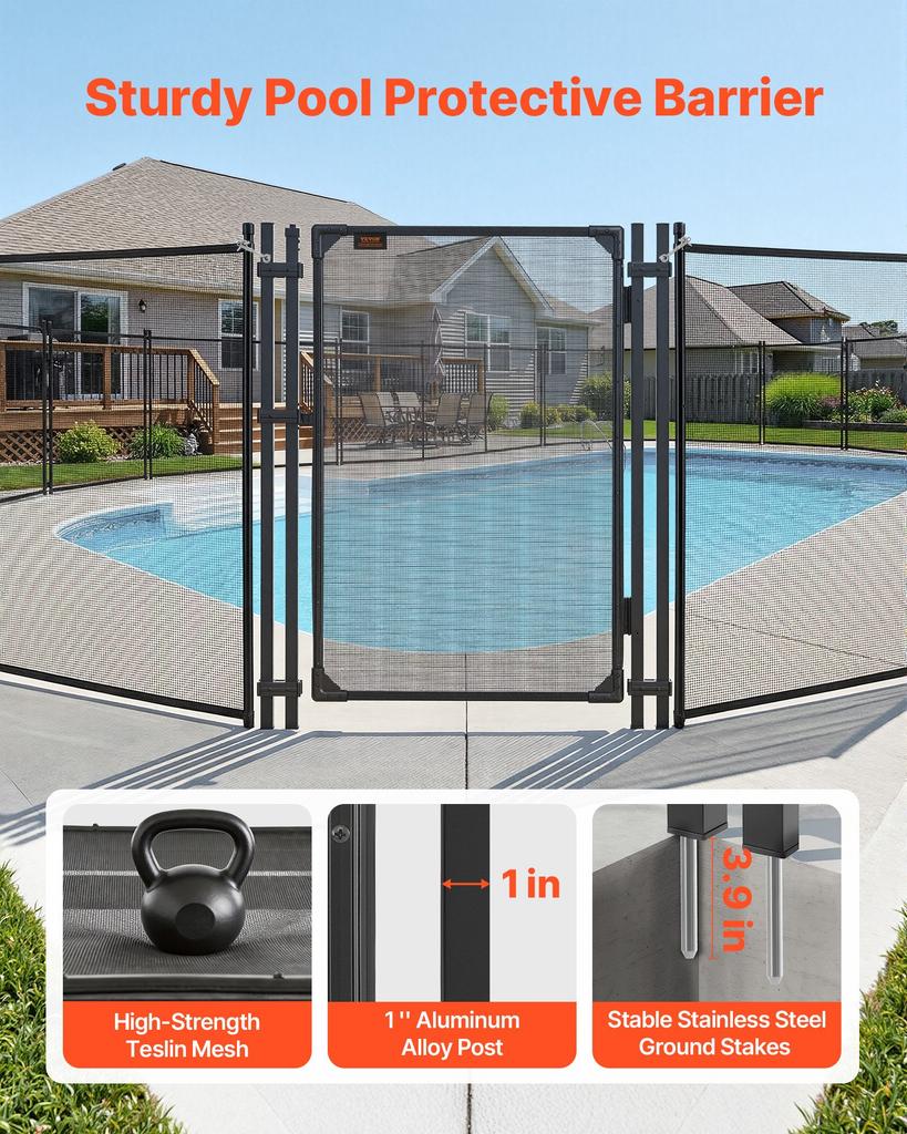 VEVOR Pool Fence Gate, 1.2 x 0.75 m Inground Swimming Pool Fences Gate, Outdoor Security Fencing Door Kit with Self-Closing and Self-Locking Design