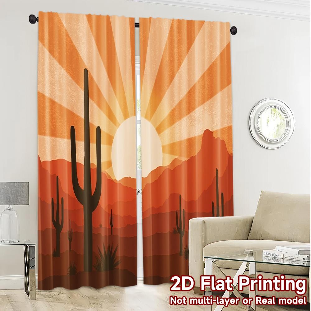 2pcs   2D FLAT PRINTING Curtains (Without Rod) DesertSunrise Popular Print Curtains Versatile Fabric Curtains Decorations For