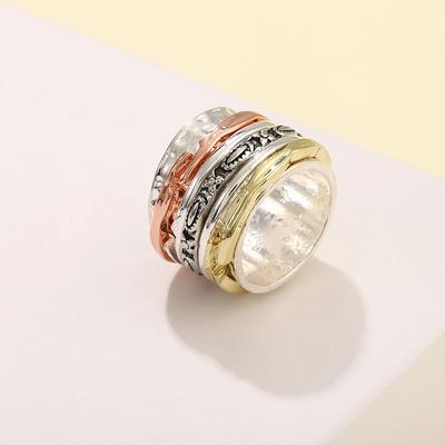 Huajie Unisex's Retro Two Tone Carving Exquisite Patterns Hoop Ring Banquet Women Men Classic Ring  Trend