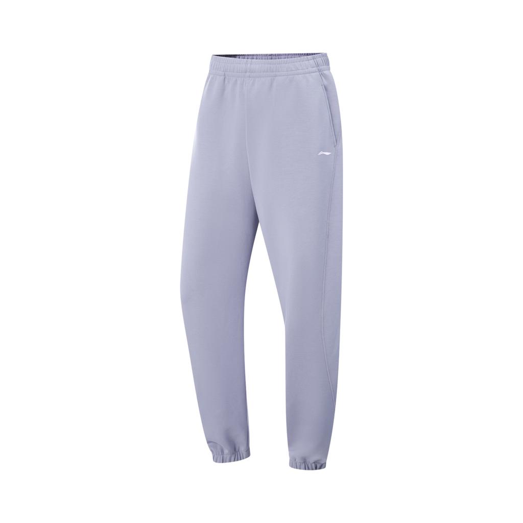 Li-Ning Solid Color Elastic Waist Mid Rise Versatile Cuffed Casual Pants Women bottoms AKLV964-5