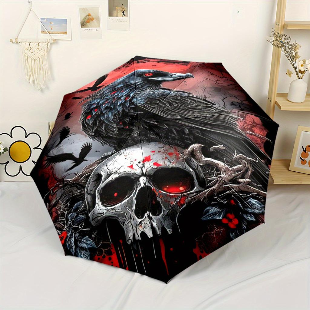Gothic Raven Automatic Folding Umbrella Compact Lightweight For Outdoor Adventurest47