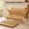 Kitchen Storage Unit, 2-Tier Foldable Kitchen Storage Rack with Slatted Draining Shelves, Natural Wood Finish