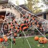 Realistiska Pälsklädda Spindelrekvisita Jättespindel Halloween Läskig Orange Svart Hårig Dekoration Rekvisita Stora Dekorationer med Röda Ögon för Veranda Gård