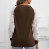 Autumn Winter Women's T-Shirts Hollow Lace Patchwork Long Sleeve Round Neck T-shirt for Women