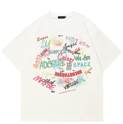 Streetwear Colorful Letters Graphic T-Shirt Cotton Unisex Tops Tees Summer Short Sleeves T Shirt
