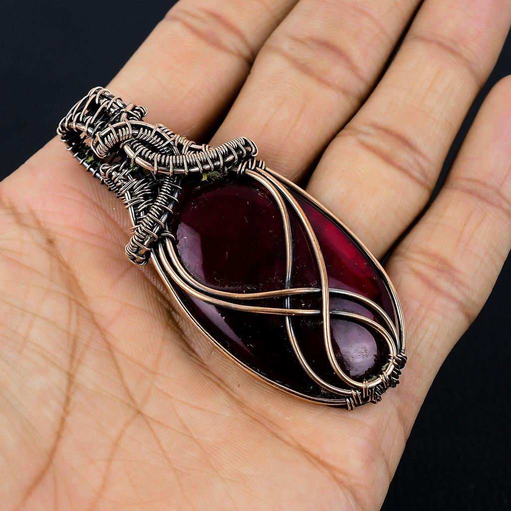 Red Flash Labradorite Pendant, 999 Copper Wire Wrapped Jewelry, Gemstone Jewelry Pendant, Handmade Wedding Gift Jewelry