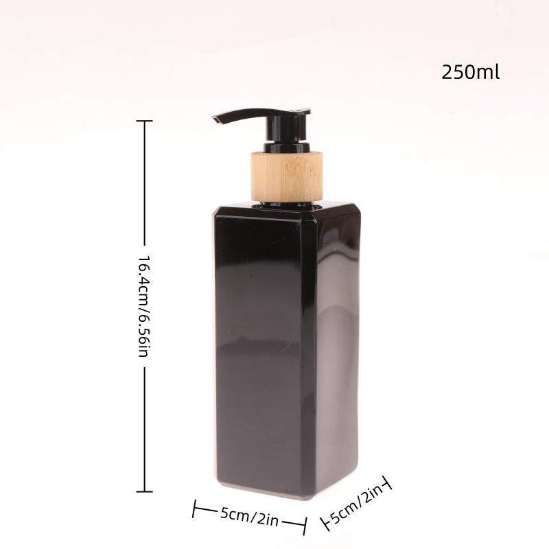 

1 шт. Диспенсеры для ванной комнаты Квадратные Диспенсеры для шампуня, геля для душа, геля для тела, Многоразовые бутылки с бамбуковым насосом, Контейнеры для лосьона 250ML чёрный