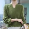 Women's Mink Cashmere V-Neck Sweater - Autumn/Winter 2025 Loose Fit, Short Solid Color, Knitted Wool Pullover Jumper