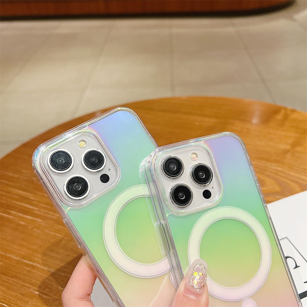 Luxury Gradient Rainbow Laser For Magsafe Magnetic Case For iPhone 17 16 15 14 13 Mini 12 11 Pro Max XS X XR 7 8 Plus Hard Cover