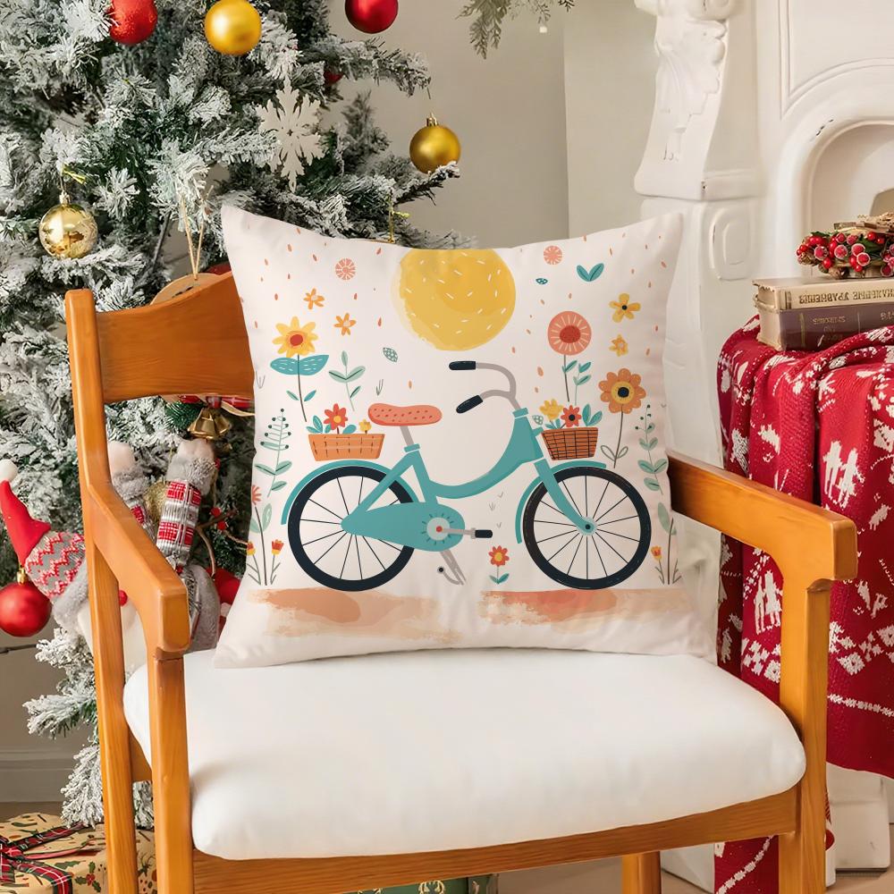 Country Flower Bicycle Pillow Case Silky Short Plush With Invisible Zipper Dustproof Sofa Cushion Cover For Home Decor