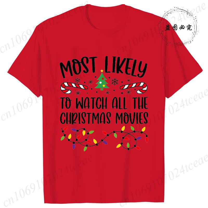 

Womens Casual Short Sleeve TShirt Most Likely To Christmas Print Ladies T Shirts Family Friends Christmas Party Tee Shirts Top S