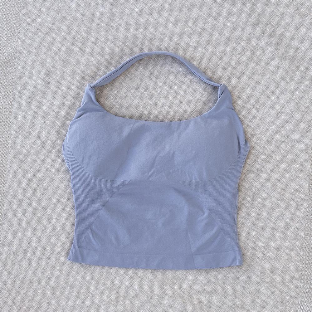 European Seamless Halter Neck Sports Vest & Ruched Yoga Shorts Set