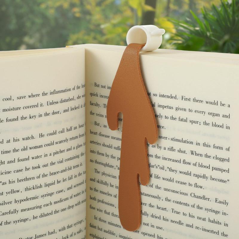 Spilled Coffee Bookmark Creative Coffee Cup Bookmark Leather PU Spilled Coffee Bookmark