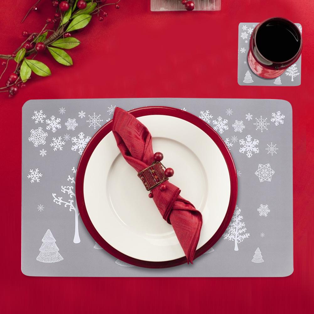 12pcs Christmas Printed Drinks Tea Cup Mats Coasters Teapot Placement Table Mat Decoration