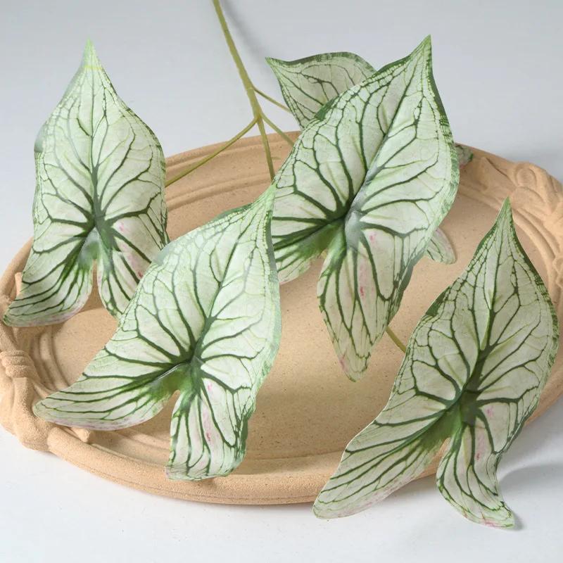 50cm Artificial Plants Film 5 Forks Colorful Taro Leaves Table Decorative Simulation Green Plant Leaf Wedding Decoration Floral