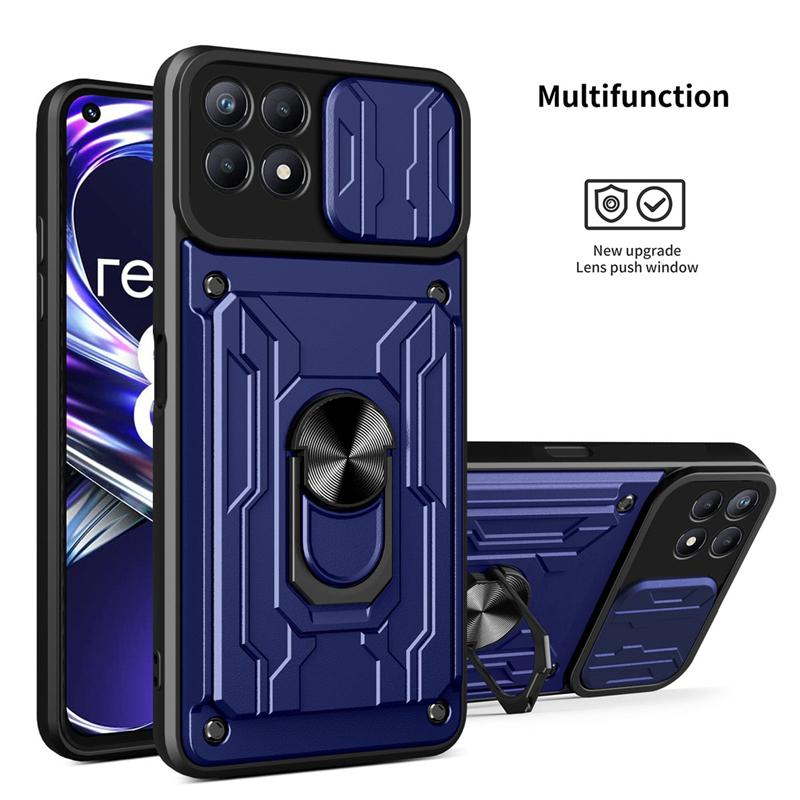 

Тримач для картки слайд-кільце камери телефон чохол для OPPO C21Y C11 C31 C35 9 8 Pro 8i 9i A5 A9 A53 A52 A54 A74 A94 4G військового класу ударостійкий броньований чохол Realme 8i синій