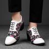 Men High Heels Flower Printed Derby Purple Wedding Dress Dance Business White Elevator Shoes Height Increase Tuxedo Shoes Large Size