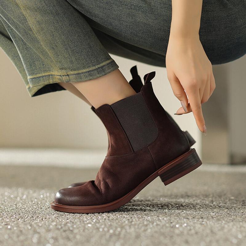 Fashion NEW Autumn/Winter Women Boots Round Toe Low Heel Chelsea Boots Genuine Leather Shoes for Women Retro Ankle Boots botas de mujer