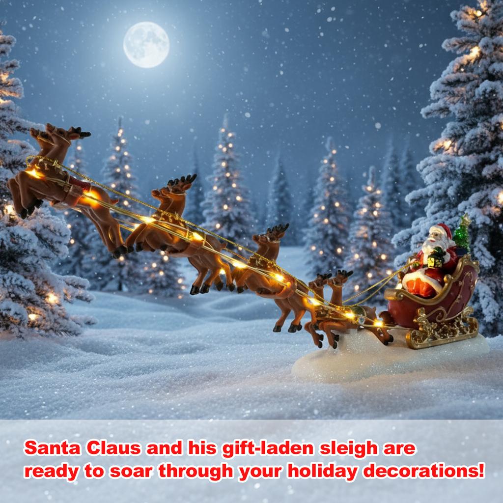 Christmas Santa Claus Sleigh and Reindeer Figurine LED Light Up Christmas Reindeer Car Xmas Home Tabletop Decoration Gift